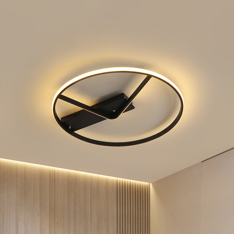Simple Novelty LED Flush Mount Fixture Aluminum Black Hoop and V Inner Thin Ceiling Lighting in Warm/White Light, 18"/23.5" Width
