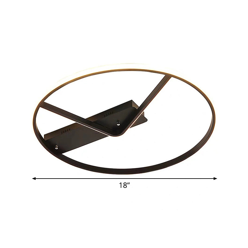 Simple Novelty LED Flush Mount Fixture Aluminum Black Hoop and V Inner Thin Ceiling Lighting in Warm/White Light, 18"/23.5" Width