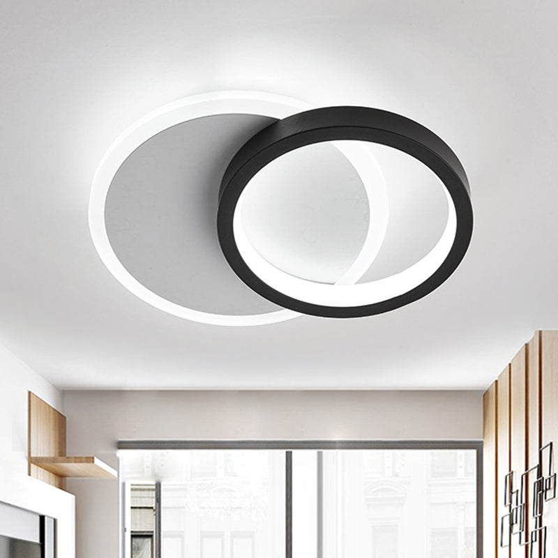Ring-Panel Combined Mini LED Flush Mount Minimalism Acrylic Black-White Close to Ceiling Light Fixture