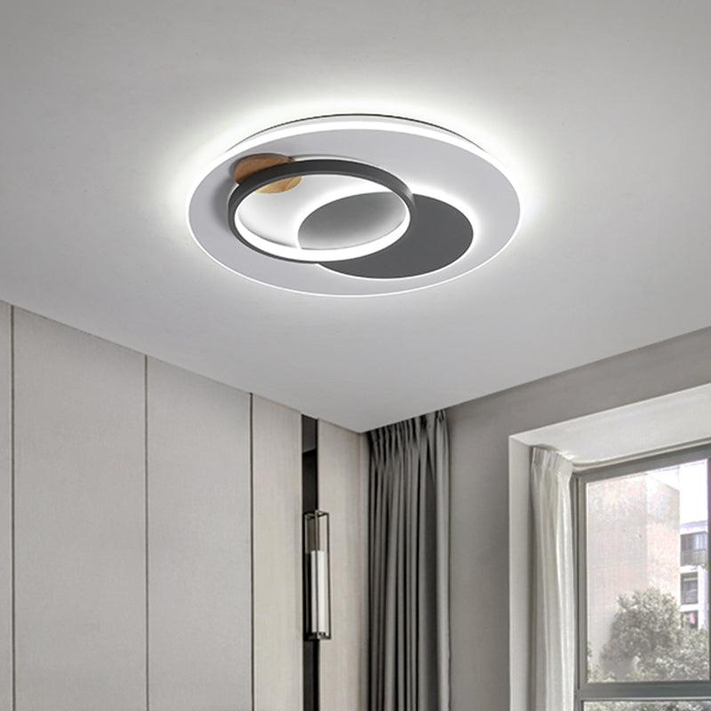 Plafoniera a cerchi intersecati minimali in ferro per camera da letto, ampia 16,5"/20,5", illuminazione a LED da incasso in nero/grigio, luce calda/bianca