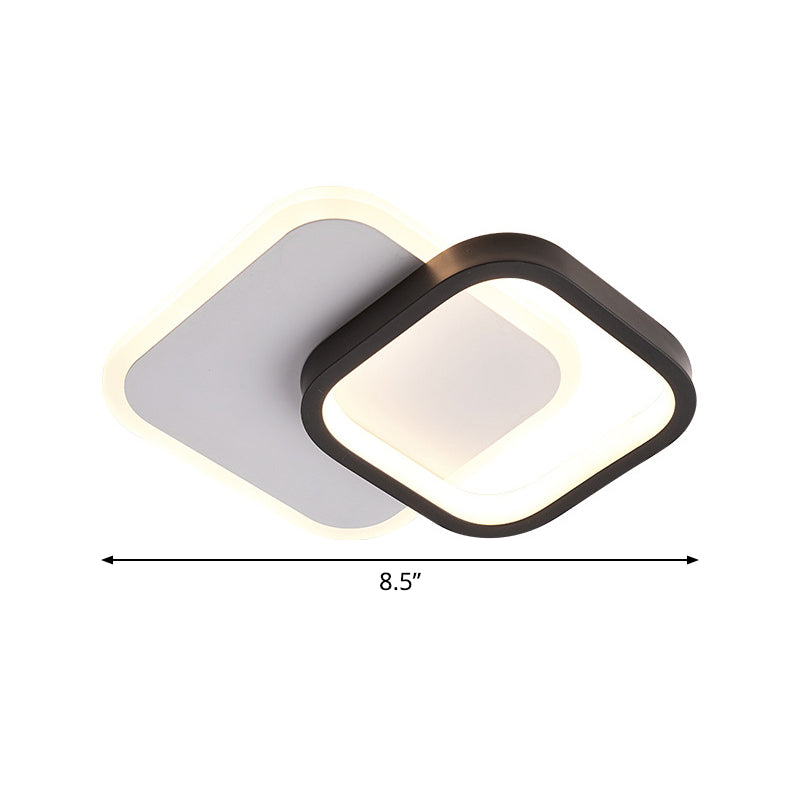 Black-White 2 Squares Small Ceiling Lamp Modern Acrylic LED Flush Mounted Lighting for Corridor