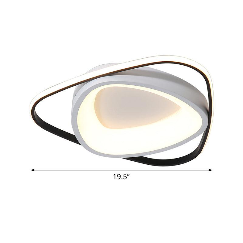 Incurvated Triangle Flush Ceiling Light Simple Acrylic Bedroom LED Flush Mounted Lamp in Black-White, 19.5"/23.5" Width