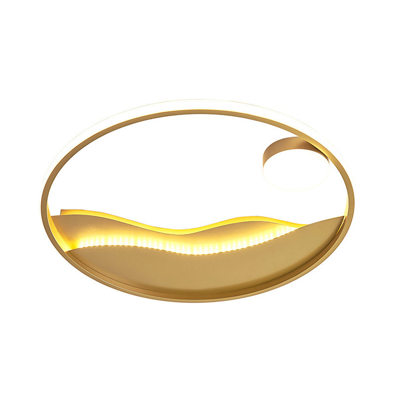 16"/19.5" W Modern Style LED Flush Light Aluminum Golden Sea Sunset Close to Ceiling Fixture with Glow Hoop in Warm/White Light