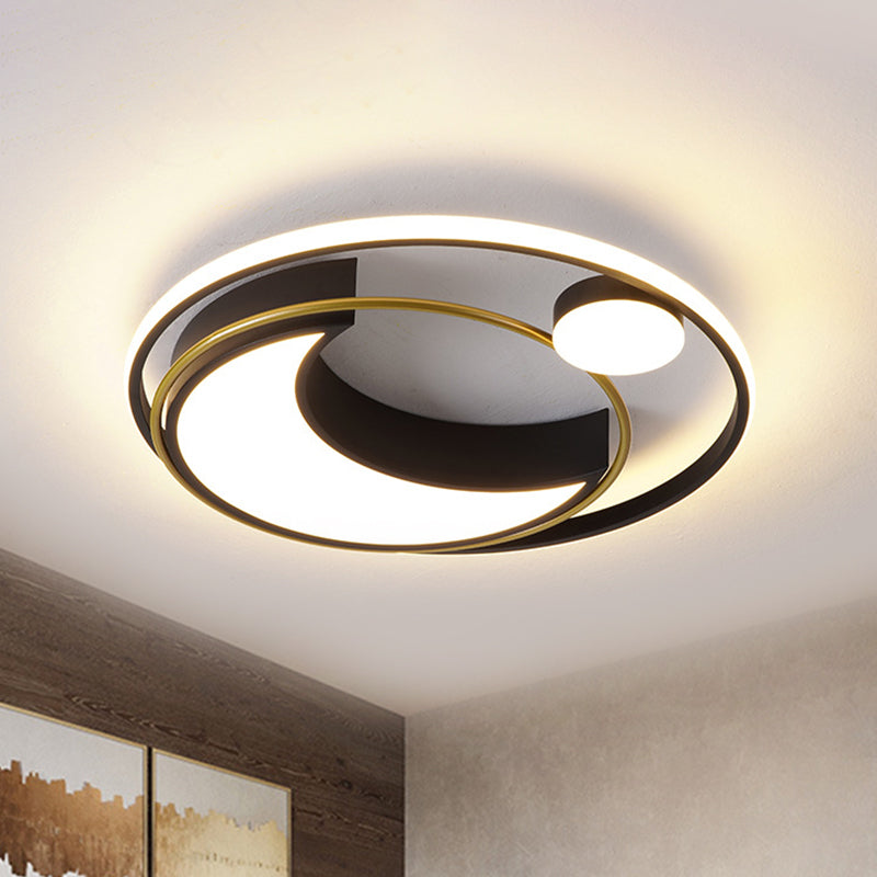 Plafonnier LED en forme de lune cirée noir/or, éclairage de plafond moderne en acrylique de 16 "/ 19,5" de diamètre avec conception latérale orbitale, lumière chaude/blanche