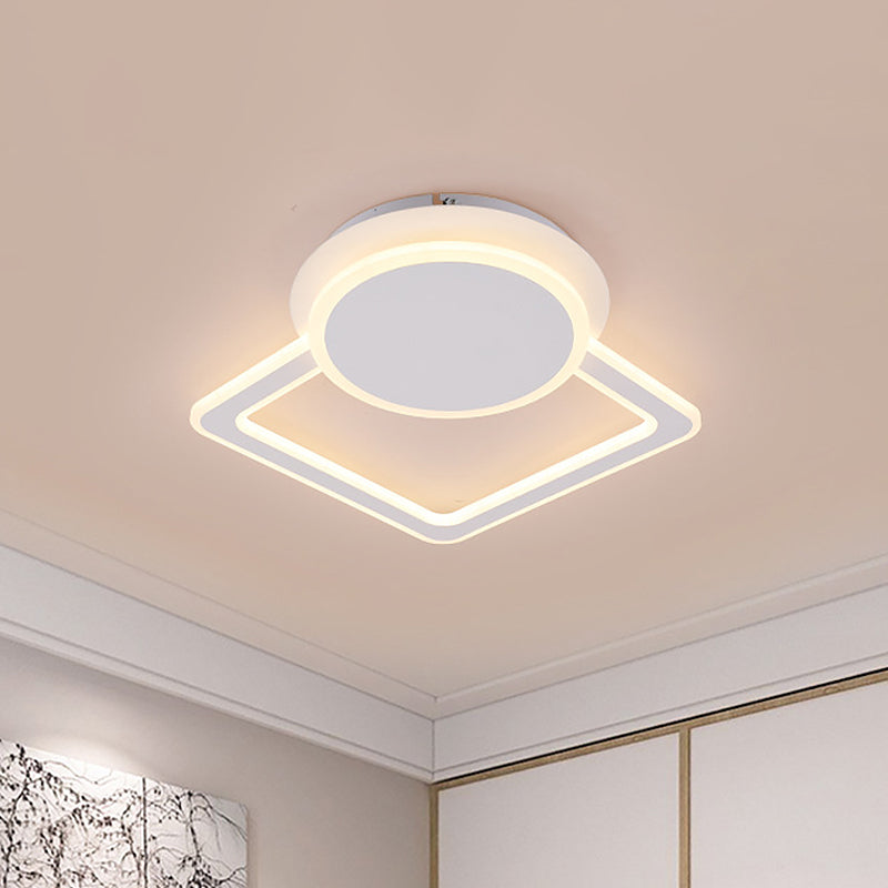 Round/Square Living Room Flushmount Acrylic Simplicity LED Ceiling Flush Light Fixture in White with Frame