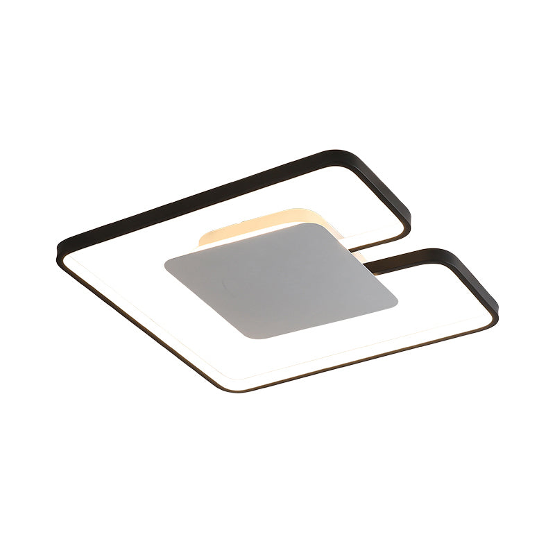 Square Frame Thin Ceiling Fixture Simple Iron Bedroom 15"/19" W LED Flushmount Lighting in White-Black Inner/Black-White Inner with Gap Design