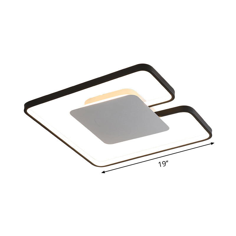Square Frame Thin Ceiling Fixture Simple Iron Bedroom 15"/19" W LED Flushmount Lighting in White-Black Inner/Black-White Inner with Gap Design