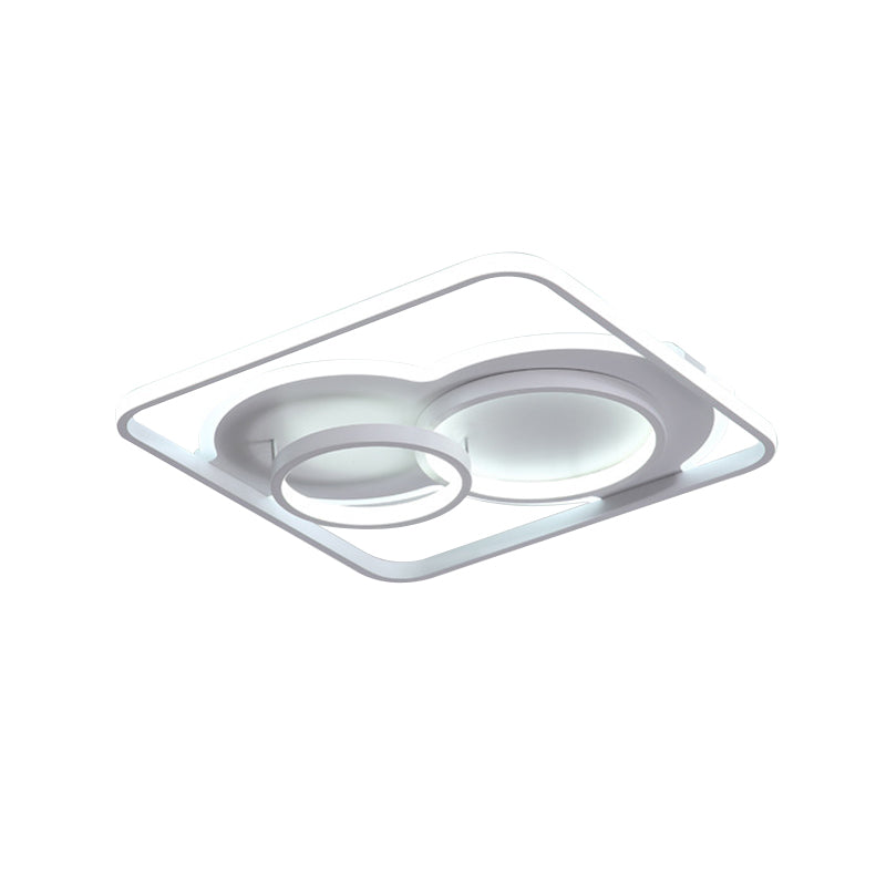 Layered Circle Acrylic Ceiling Lighting Modernism White 16"/19.5" W LED Flush Mount Lamp in Warm/White Light with Square Frame