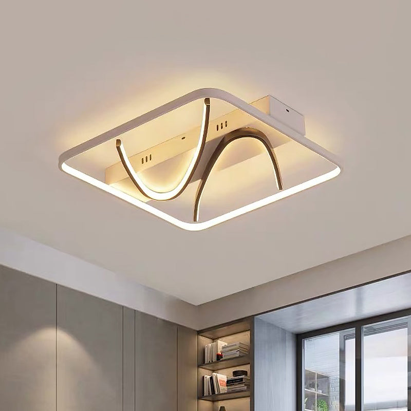 Square Frame Bedroom Flush Mount Silica Gel Modern LED Ceiling Light with Dual Curved Line in Black-White, Warm/White Light