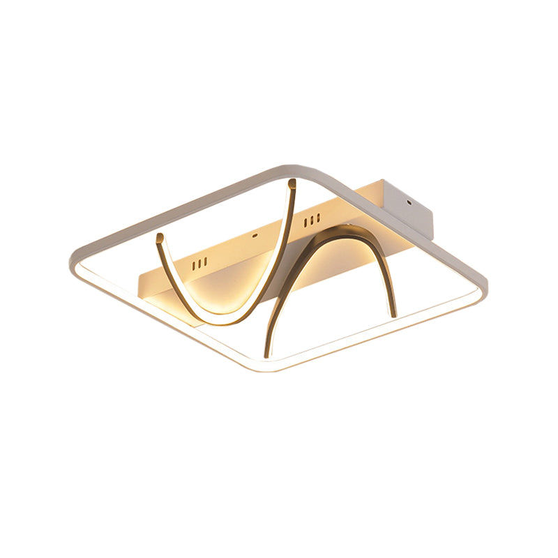 Square Frame Bedroom Flush Mount Silica Gel Modern LED Ceiling Light with Dual Curved Line in Black-White, Warm/White Light