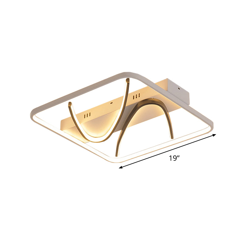 Square Frame Bedroom Flush Mount Silica Gel Modern LED Ceiling Light with Dual Curved Line in Black-White, Warm/White Light