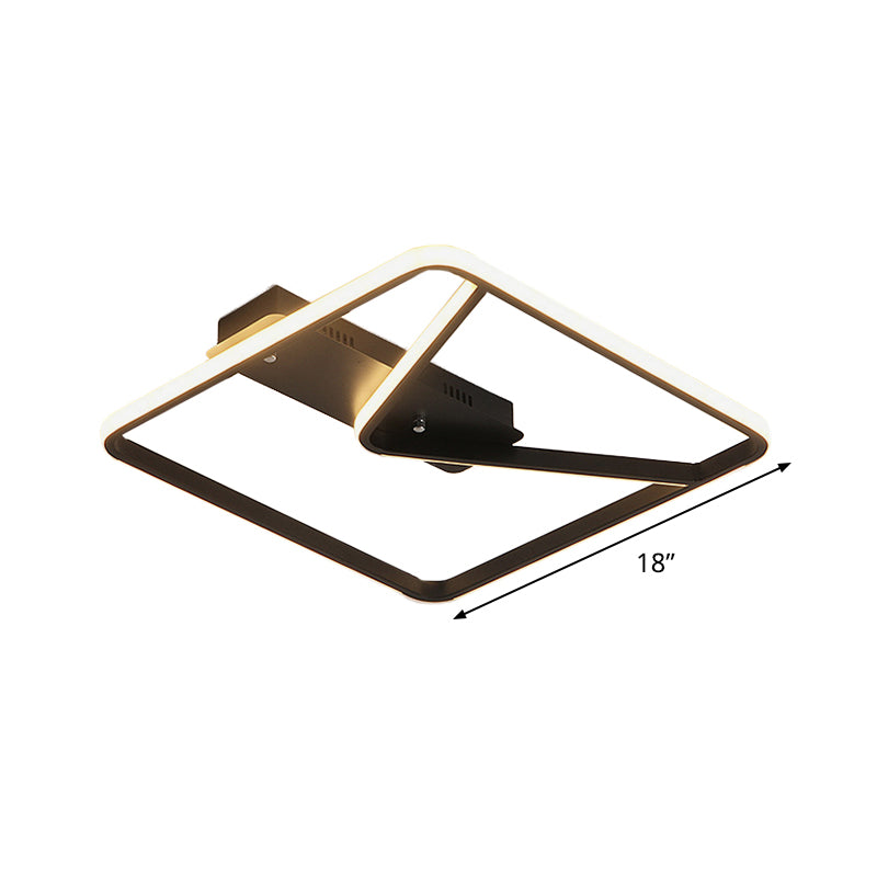 18 "/23.5" W LED-Schlafzimmer Deckenbeleuchtung Schlichtheit Schwarz Flush Mount mit Square Aluminium Rahmen in Warm/Weißes Licht