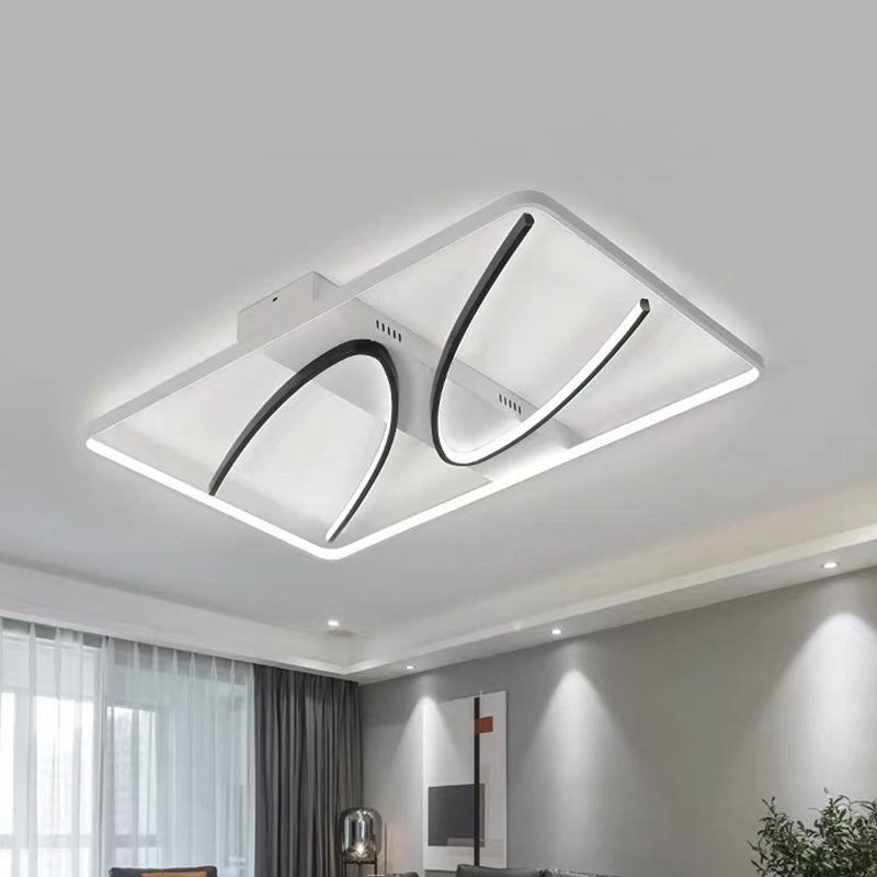 Rectangular Ceiling Flush Light Modernism Aluminum Black-White LED Flush Mount Lamp in Warm/White Light with Curve Design
