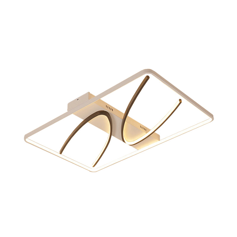 Rectangular Ceiling Flush Light Modernism Aluminum Black-White LED Flush Mount Lamp in Warm/White Light with Curve Design