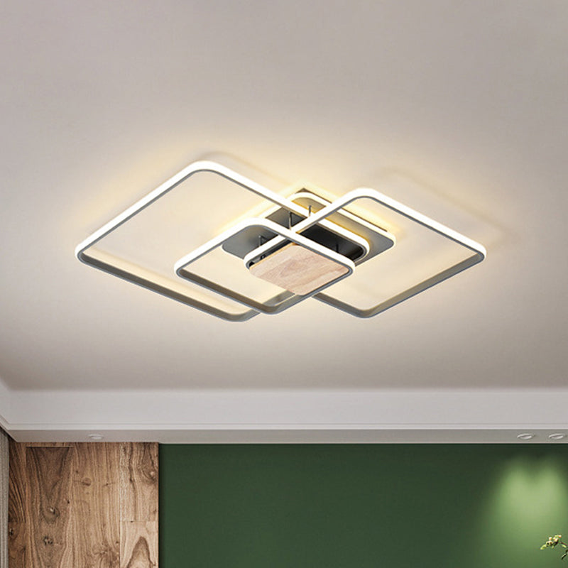 Lámpara LED empotrada para salón, lámpara de techo moderna de madera y gris con marco acrílico cuadrado apilado, luz blanca cálida