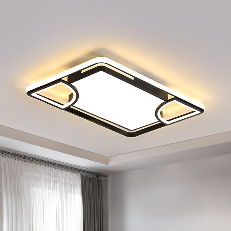 Black Thin Rectangle Ceiling Flush Modern Acrylic LED Flushmount Lighting in Warm/White Light with Sector Cutouts Design