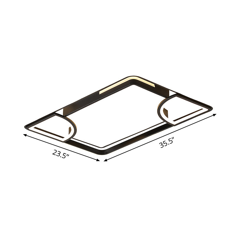 Black Thin Rectangle Ceiling Flush Modern Acrylic LED Flushmount Lighting in Warm/White Light with Sector Cutouts Design