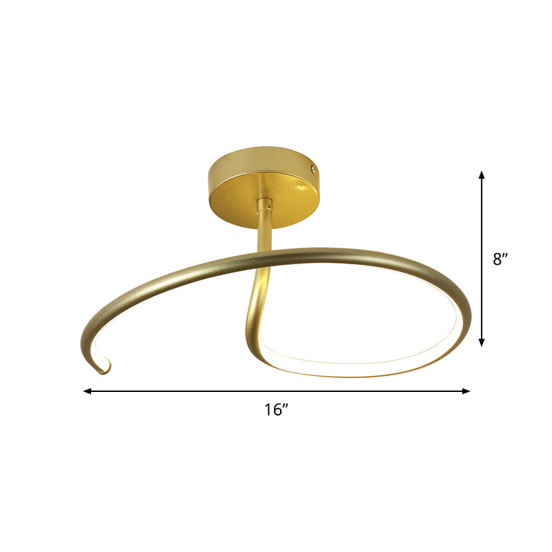 Curl Semi Mount Lighting Simplicity Plafonnier LED en acrylique finition dorée 40,6 cm/49,5 cm de large