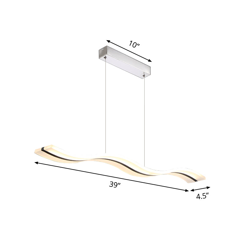 Wavy Office Pendant Light Fixture Acrylic Minimalist LED Hanging Ceiling Light in White