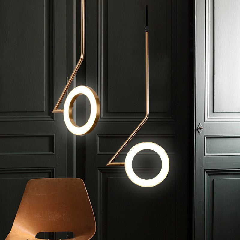 Rotatable Gold Loop Drop Pendant Simple Stylish Iron LED Hanging Light Kit with Zigzag Shaped Arm