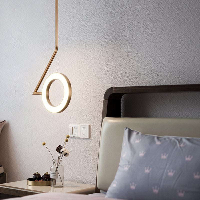 Rotatable Gold Loop Drop Pendant Simple Stylish Iron LED Hanging Light Kit with Zigzag Shaped Arm