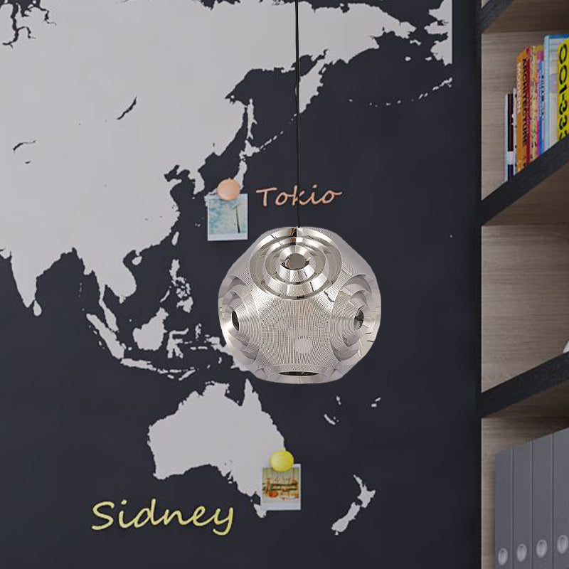 Stainless Steel Sphere Pendant Lamp Colonial 1-Head Cafe Suspension Light with Cutout Design in Chrome/Gold/Rose Gold, 11"/15" W