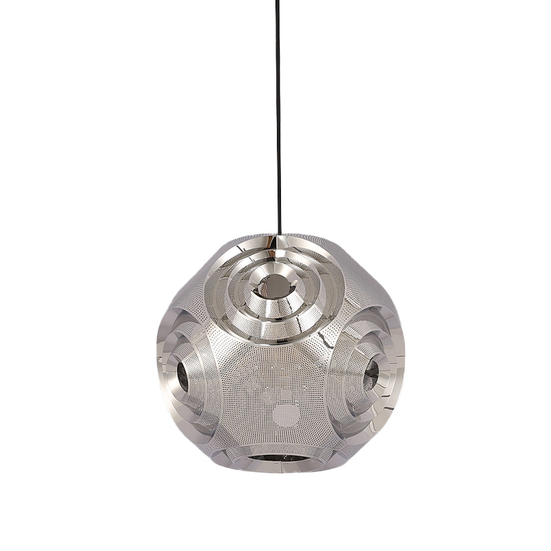 Stainless Steel Sphere Pendant Lamp Colonial 1-Head Cafe Suspension Light with Cutout Design in Chrome/Gold/Rose Gold, 11"/15" W