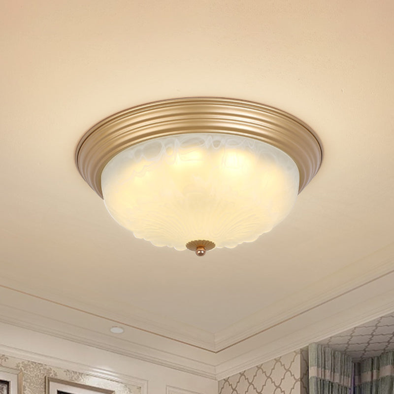 Gold 2/3 Heads Ceiling Light Colonial White Glass Bowl Shape Flush Mount Recessed Lighting, 16"/19.5" Width