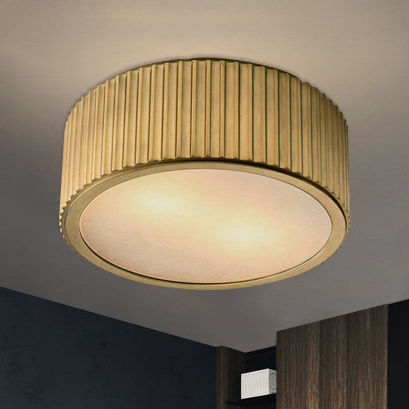Frosted Glass Gold Ceiling Fixture Circular 3 Bulbs Colonialism Flush Mount Recessed Lighting, 12"/16" Wide