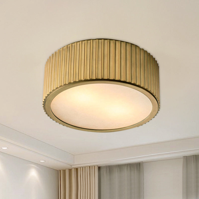 Frosted Glass Gold Ceiling Fixture Circular 3 Bulbs Colonialism Flush Mount Recessed Lighting, 12"/16" Wide