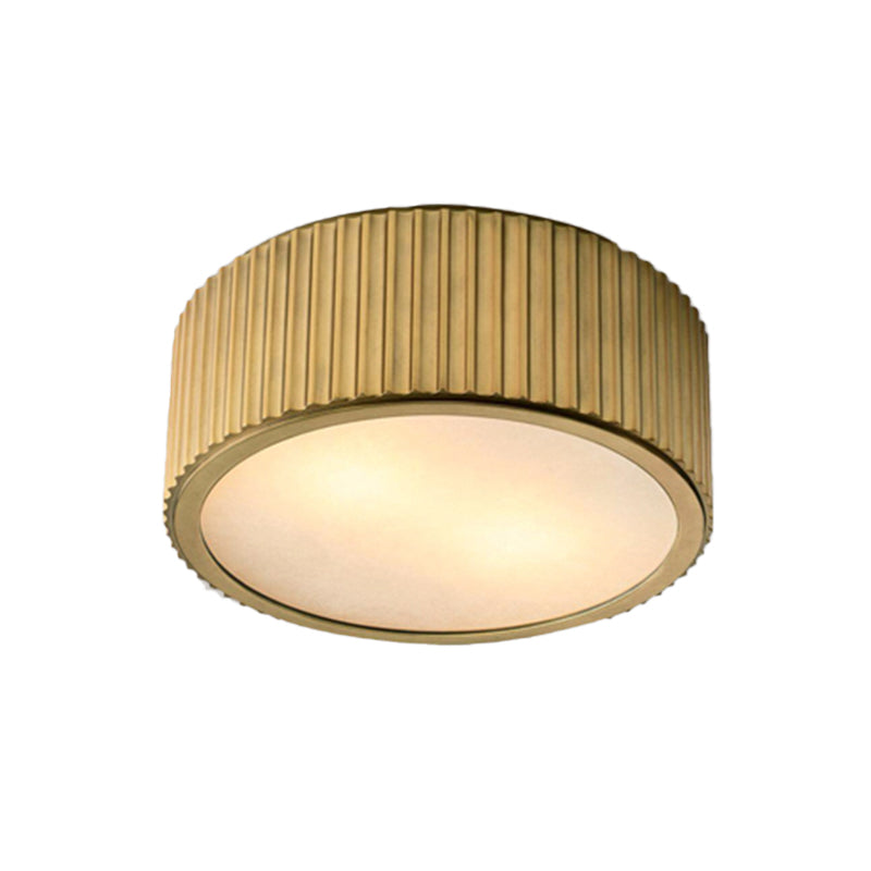 Frosted Glass Gold Ceiling Fixture Circular 3 Bulbs Colonialism Flush Mount Recessed Lighting, 12"/16" Wide