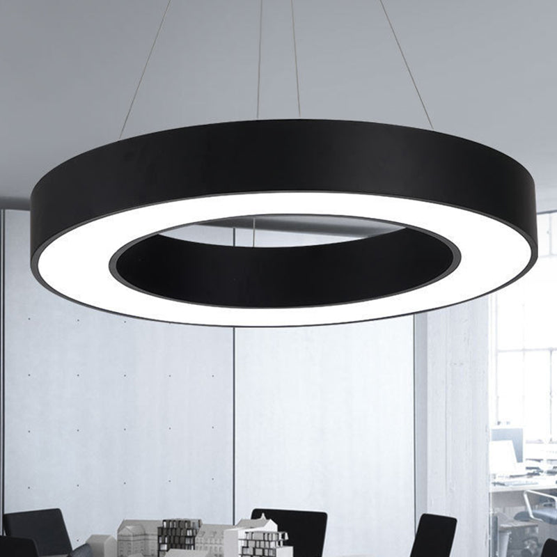 Thick Circle Iron Pendant Light Fixture Minimal Black LED Hanging Ceiling Light for Office