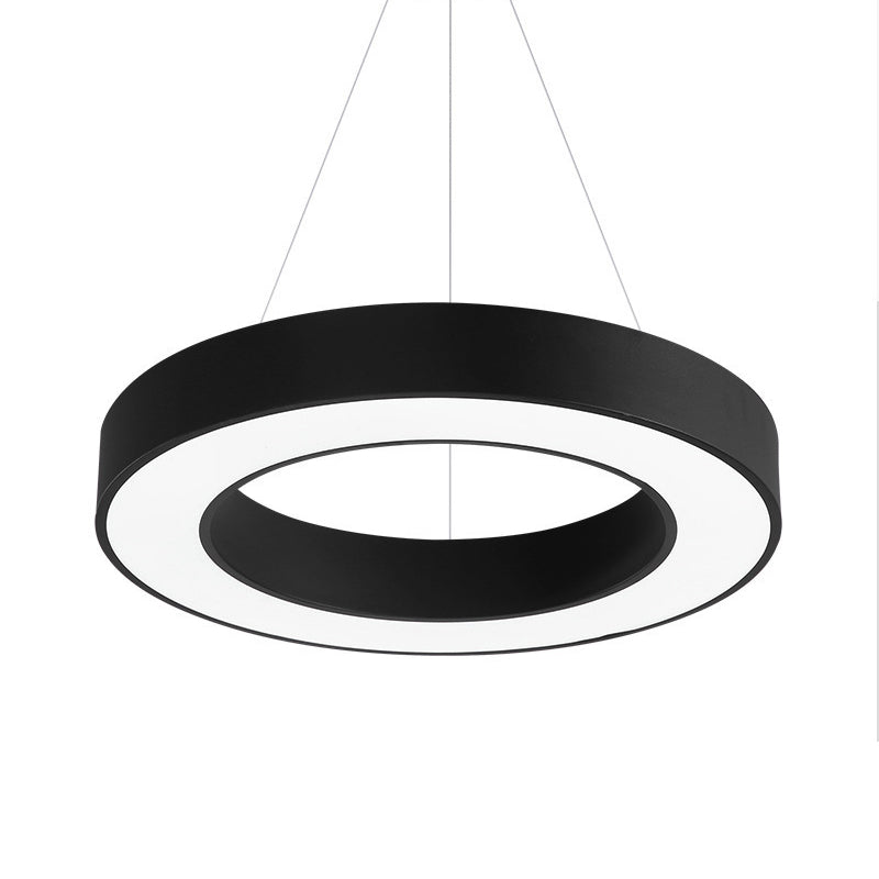 Thick Circle Iron Pendant Light Fixture Minimal Black LED Hanging Ceiling Light for Office