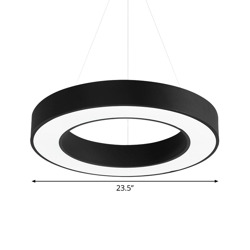 Thick Circle Iron Pendant Light Fixture Minimal Black LED Hanging Ceiling Light for Office