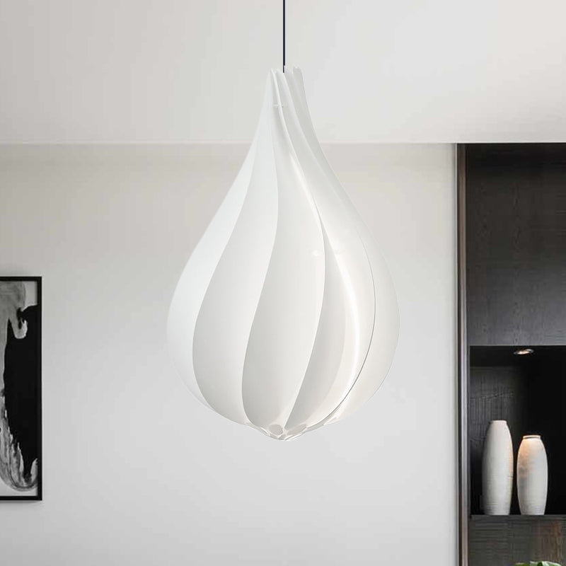 Ribbed Droplet Pendant Lighting Simple Acrylic White LED Hanging Light Kit for Sitting Room