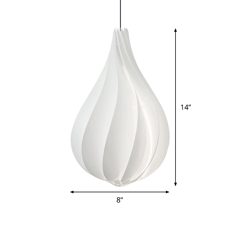 Ribbed Droplet Pendant Lighting Simple Acrylic White LED Hanging Light Kit for Sitting Room