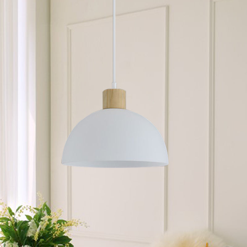 Acrylic Bowl Hanging Light Simplicity Single White Suspension Pendant Light with Wood Cap