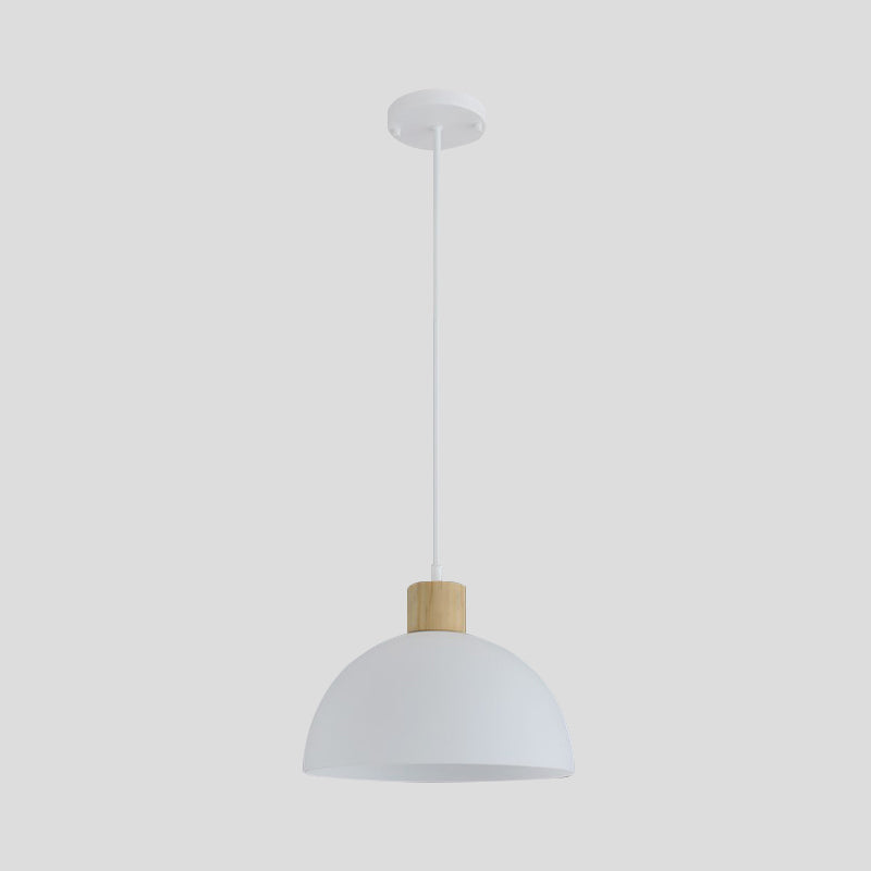 Acrylic Bowl Hanging Light Simplicity Single White Suspension Pendant Light with Wood Cap