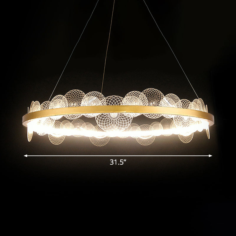 Lampada appesa a mano trasparente retrò retrò lampadario a LED acrilico con cerchio d'oro