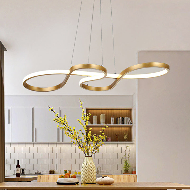 Closed Curve Kitchen Dinette Chandelier Silica Gel Modernist LED Ceiling Pendant Light in Gold