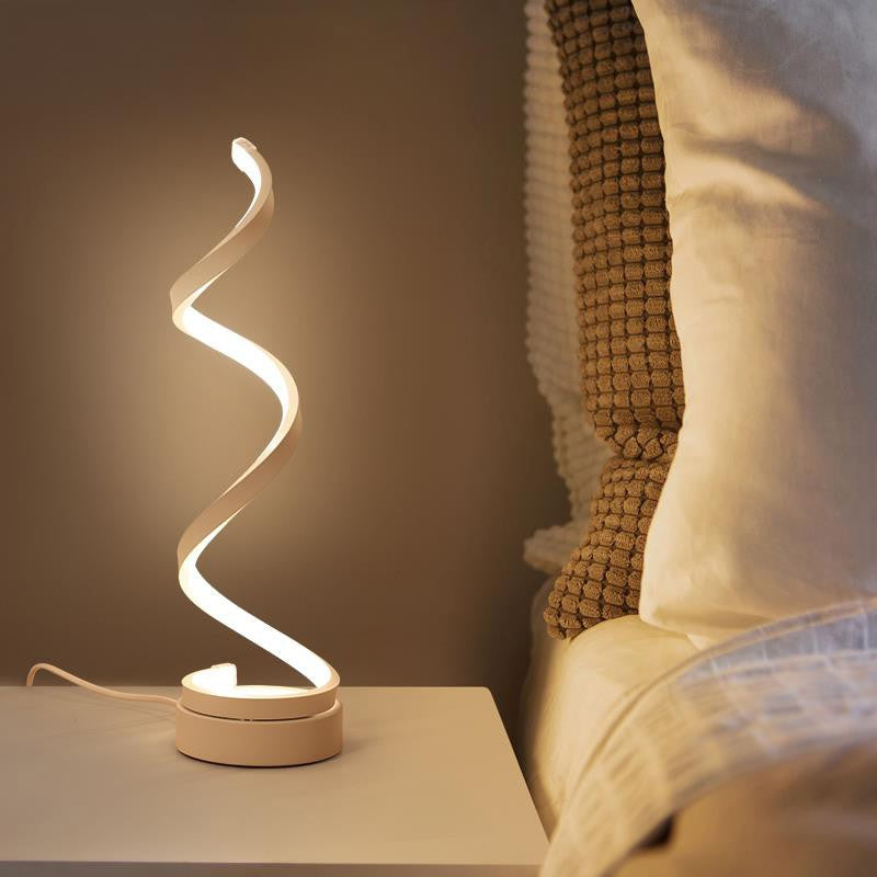 Minimalist Stylish Swirl LED Table Lamp Acrylic Bedroom Night Lighting in White with Plug In Cord