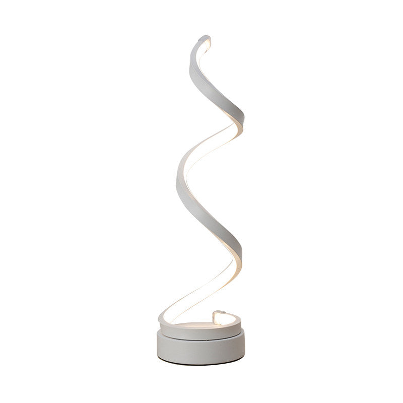 Minimalist Stylish Swirl LED Table Lamp Acrylic Bedroom Night Lighting in White with Plug In Cord