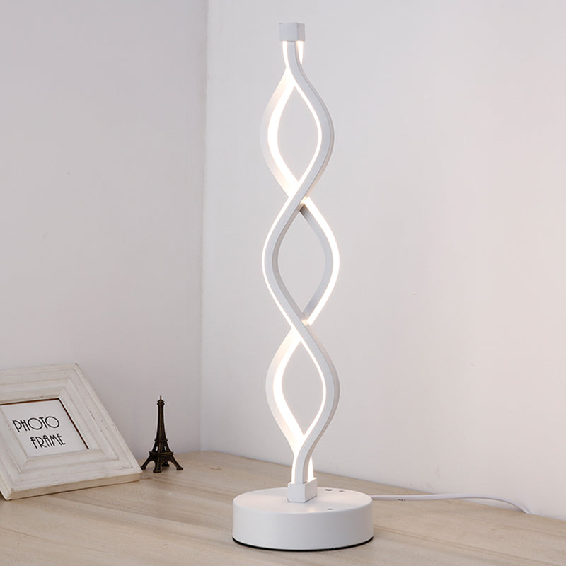 Minimalist Winding Iron Table Light LED Night Stand Lighting in White with Recessed Diffuser