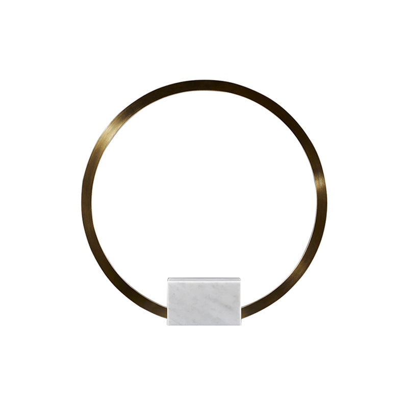 Gold Hoop Nightstand Lamp Minimalist Aluminum LED Table Lighting with Block Marble Pedestal