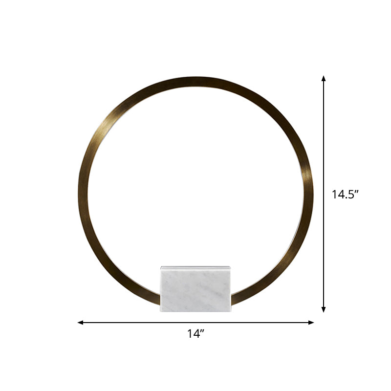 Gold Hoop Nightstand Lamp Minimalist Aluminum LED Table Lighting with Block Marble Pedestal
