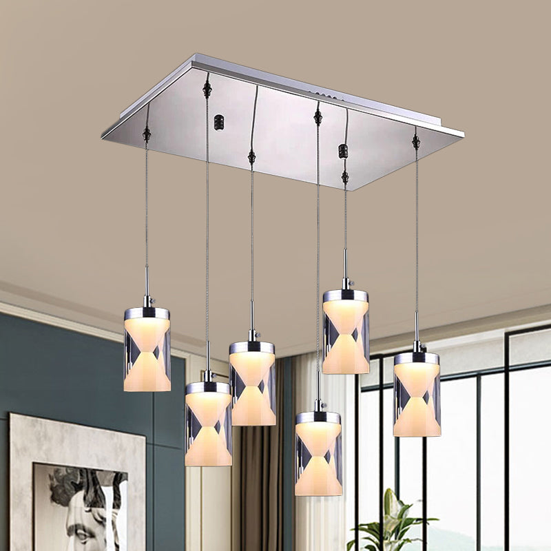 Chromzylinder -LED -Drop -Anhänger Moderne 6 Lampen -Acryl -Multi -Hanging -Lampe in warmem/weißem Licht mit Cocktail -Shaker im Inneren