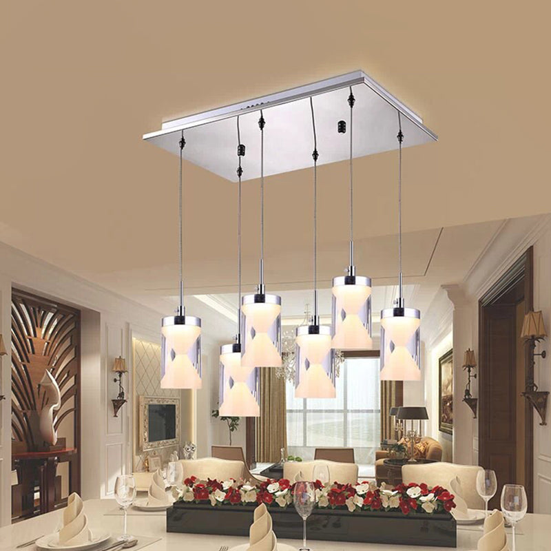 Chrome Cilinder Led Drop Pendant Modernistische 6 bollen Acryl Multi -hangende lamp in warm/wit licht met cocktailshaker binnenin