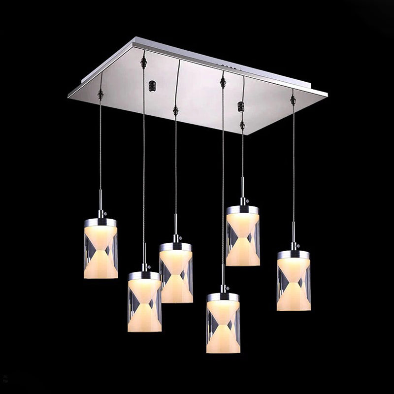 Chrome Cilinder Led Drop Pendant Modernistische 6 bollen Acryl Multi -hangende lamp in warm/wit licht met cocktailshaker binnenin