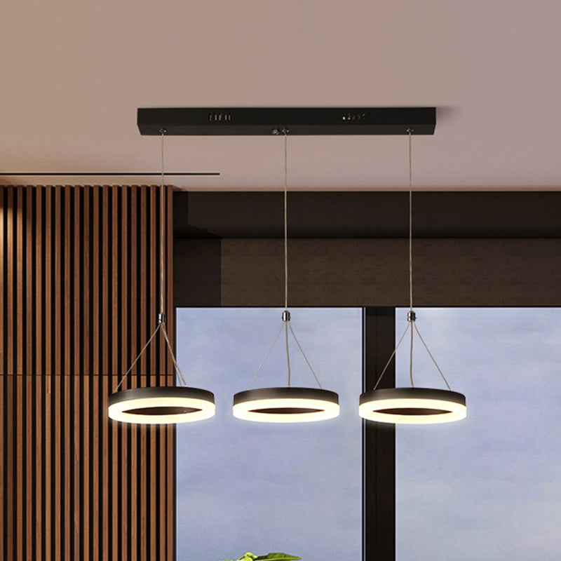 Circular Acrylic Hanging Pendant Modern Style 3 Heads Black LED Multi Light Ceiling Light