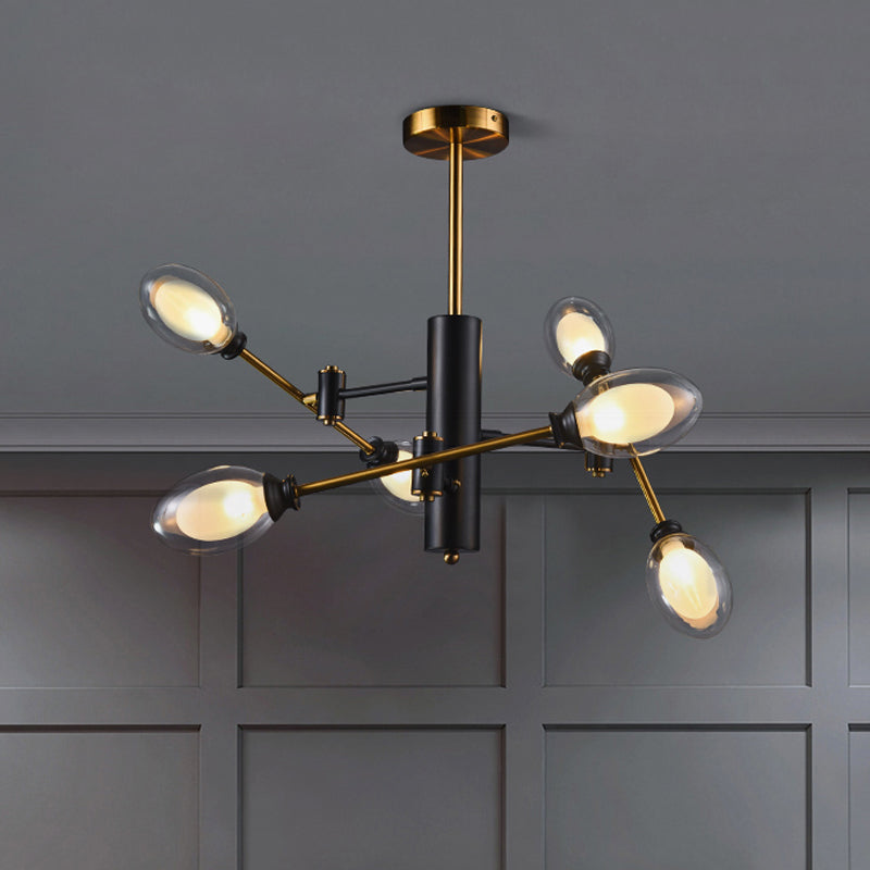 Dual Eggshell Clear Glass Deckenleichte postmoderne 6 Lampen Black-Bras-Halbflush-Kraut mit rotierenden Armdesign